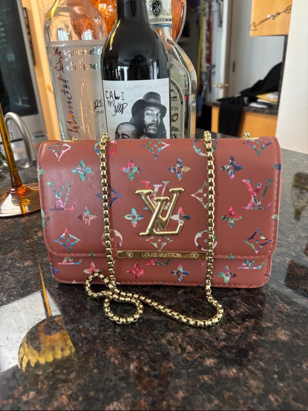 Caramel color bag   Rose Multicolor Monogram Chain Shoulder Bag